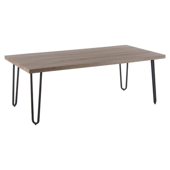 Photo of Boroh wooden coffee table with black metal legs in natural