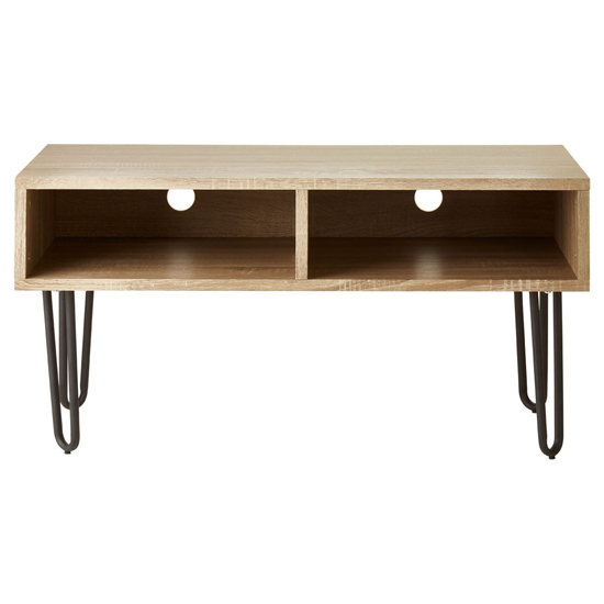 Boroh Wooden TV Stand With Black Metal Legs In Natural