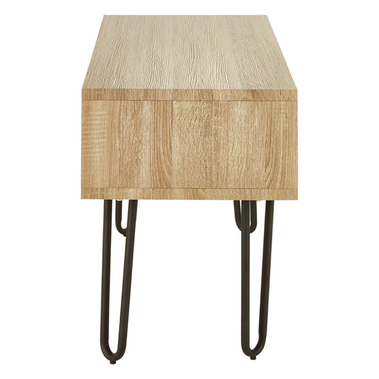 Boroh Wooden TV Stand With Black Metal Legs In Natural