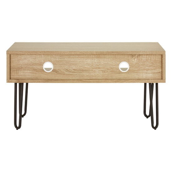 Boroh Wooden TV Stand With Black Metal Legs In Natural