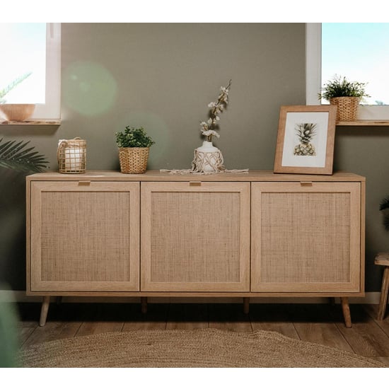 Product photograph of Borox Wooden Sideboard With 3 Doors In Sonoma Oak from Furniture in Fashion