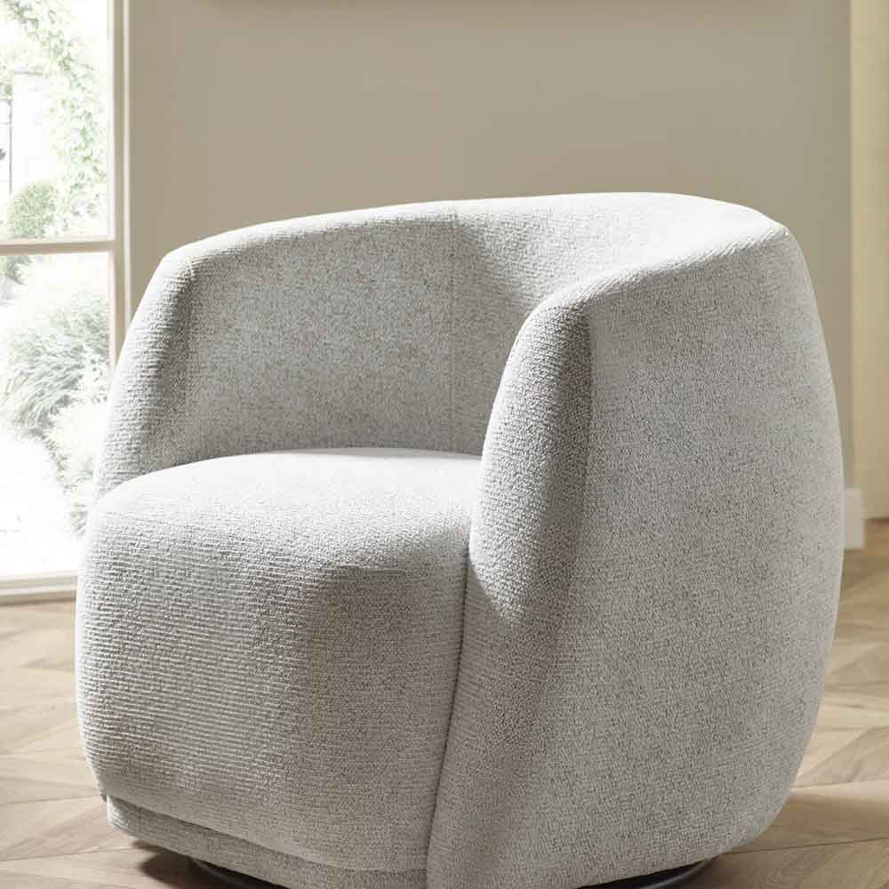 Borven Fabric Swivel Bedroom Chair in Oyster