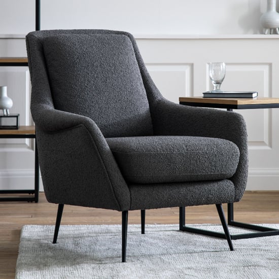 Product photograph of Bossier Linen Fabric Armchair In Dark Grey With Black Legs from Furniture in Fashion