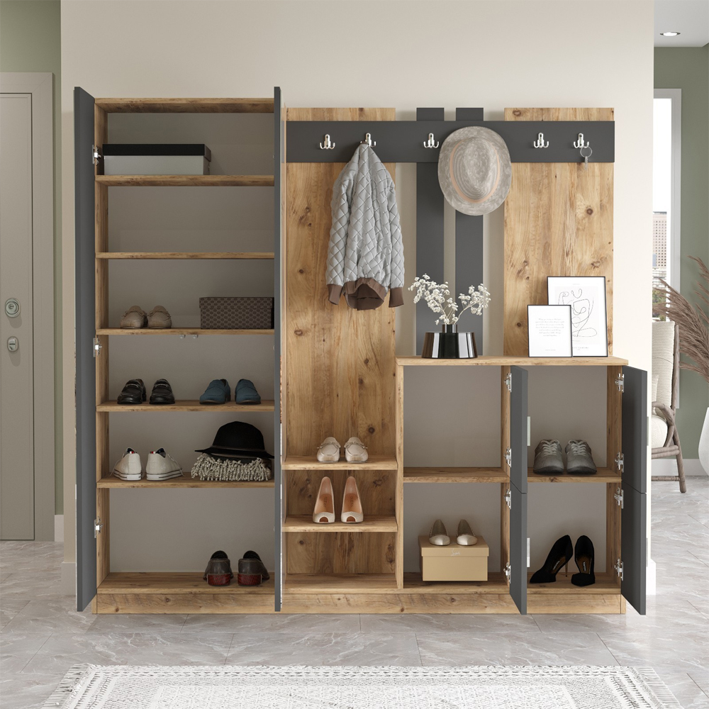 Bostin Wooden Hallway Furniture with Mirror in Atlantic Pine and Anthracite