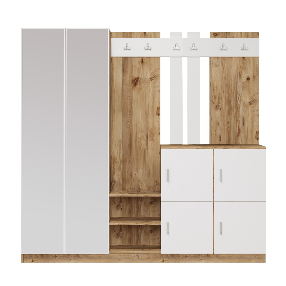 Bostin Wooden Hallway Furniture with Mirror in Atlantic Pine and White