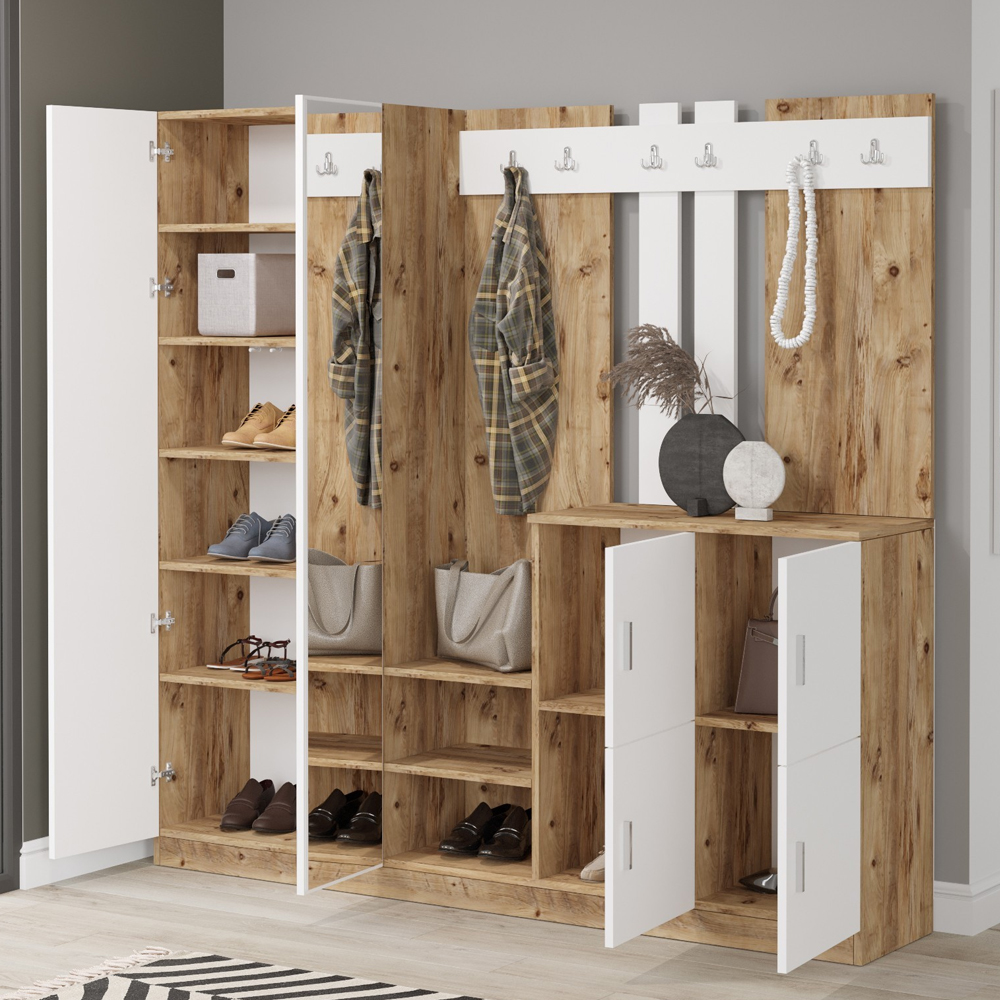 Bostin Wooden Hallway Furniture with Mirror in Atlantic Pine and White