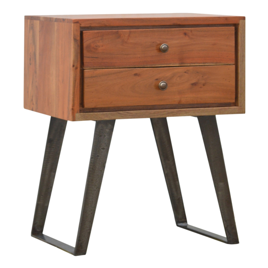Read more about Boston wooden bedside cabinet in caramel with iron legs