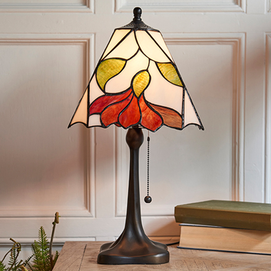 Photo of Botanica medium tiffany glass table lamp in dark bronze