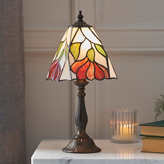 Photo of Botanica small tiffany glass table lamp in dark bronze