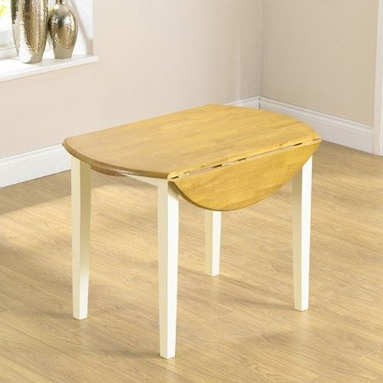 Botain Drop Leaf Extending Wooden Dining Table In Oak And Cream_2