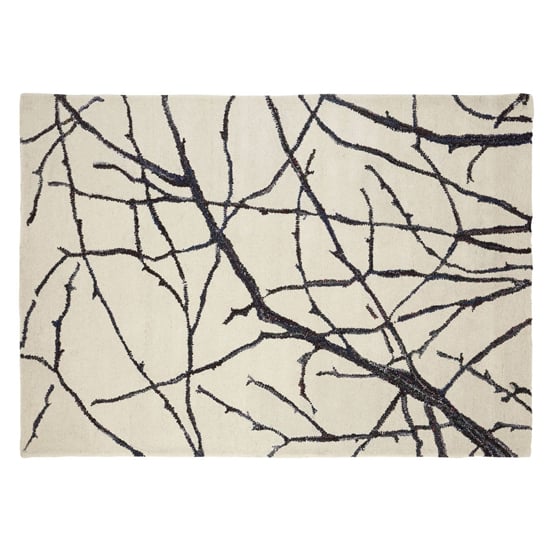 Botin Large Fabric Branch Print Rug In Ivory And Black