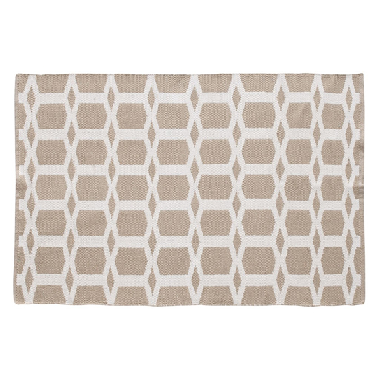 Botin Small Fabric Upholstred Hexa Rug In Beige And White