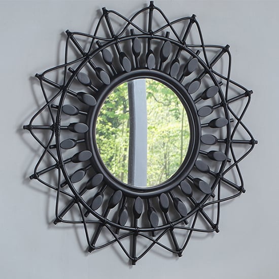 Product photograph of Bouake Round Wall Mirror In Black Rattan Frame from Furniture in Fashion