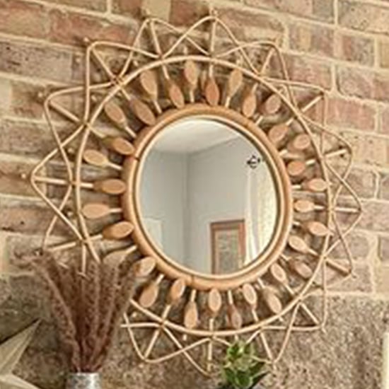 Photo of Bouake round wall mirror in natural rattan frame