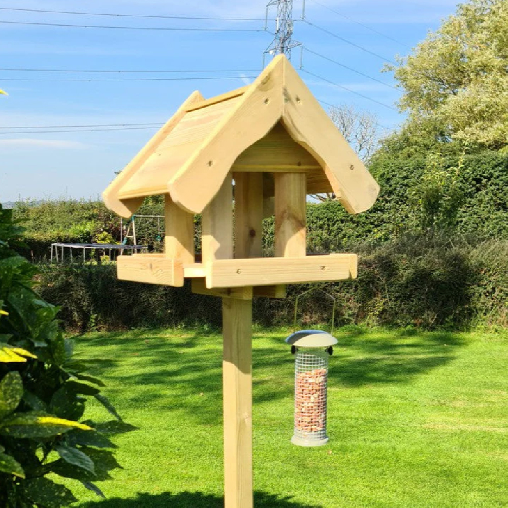 Boulder Wooden Garden Bird Table With Canopy In Natural