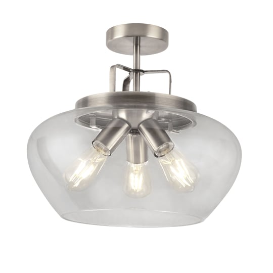 Boule 3 Lights Semi Flush Ceiling Light In Satin Silver