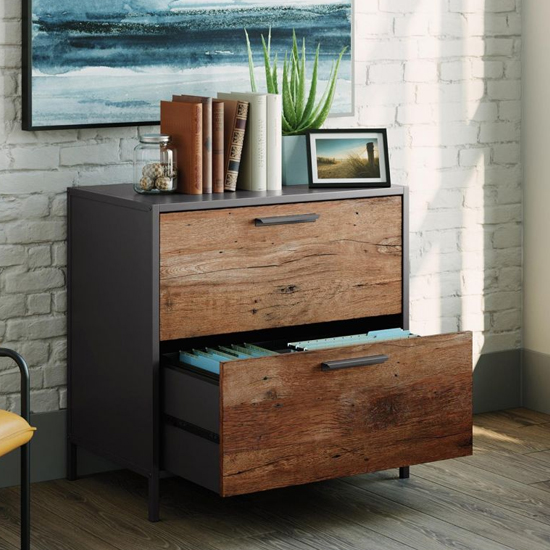 Boulevard Wooden Filing Cabinet With 2 Drawers In Vintage Oak_2