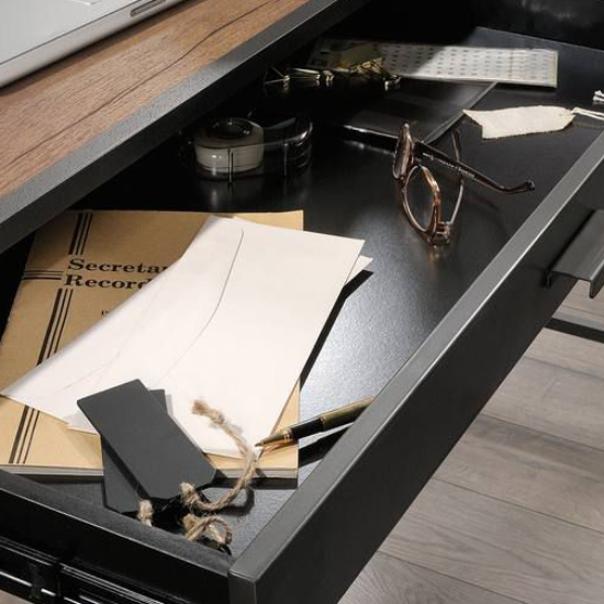 Beckley Wooden L Shaped Laptop Desk In Black And Vintage Oak