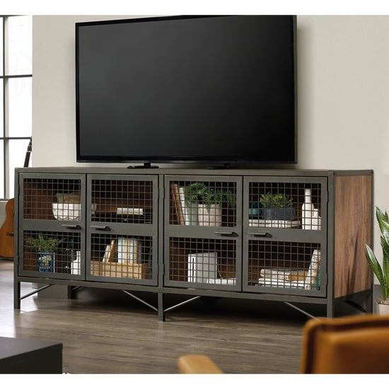 Read more about Beckley wooden tv stand with 4 doors in black and vintage oak