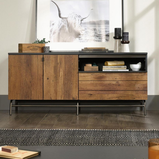 Beckley Wooden TV Sideboard With 2 Doors In Vintage Oak