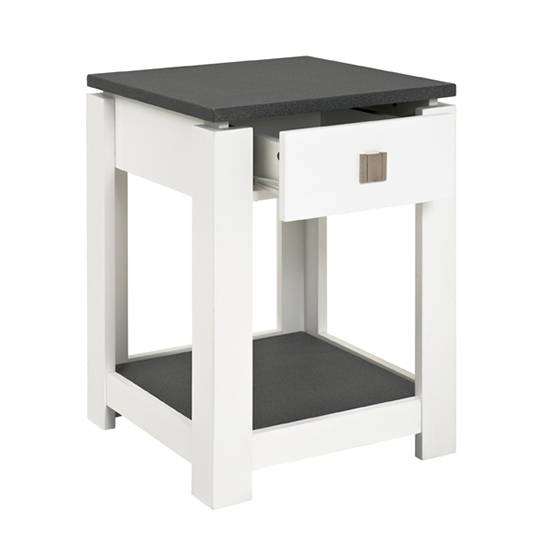Bouse Wooden 1 Drawer Side Table In White And Granite Effect