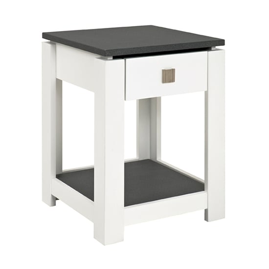 Read more about Bouse wooden 1 drawer side table in white and granite effect