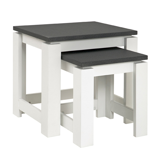 Read more about Bouse wooden set of 2 side tables in white and granite effect
