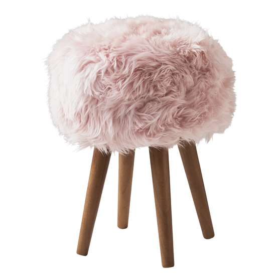 Bovril Sheepskin Stool In Blush Pink With Solid Oak Legs_3