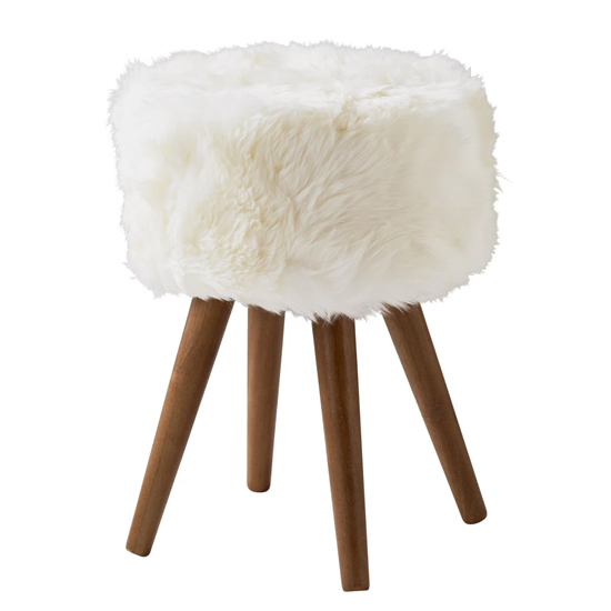 Bovril Sheepskin Stool In Natural With Solid Oak Legs_3