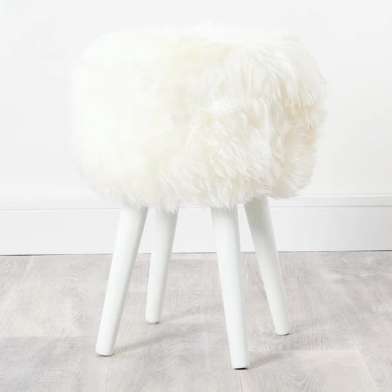 Bovril Sheepskin Stool In Natural White With Wooden Legs