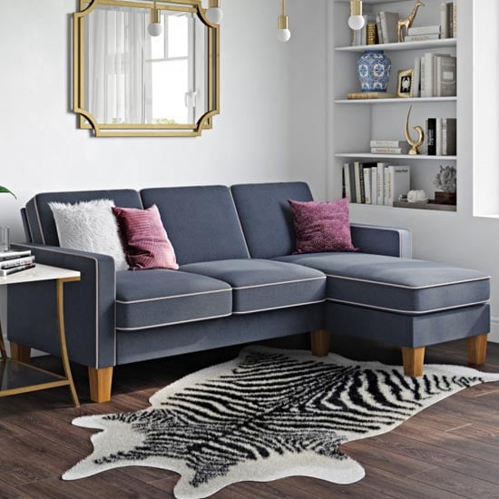Necton Fabric Corner Sofa with Contrast Welting In Linen Blue_1