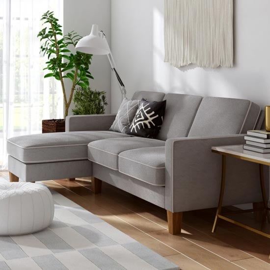 Necton Fabric Corner Sofa with Contrast Welting In Linen Grey_1