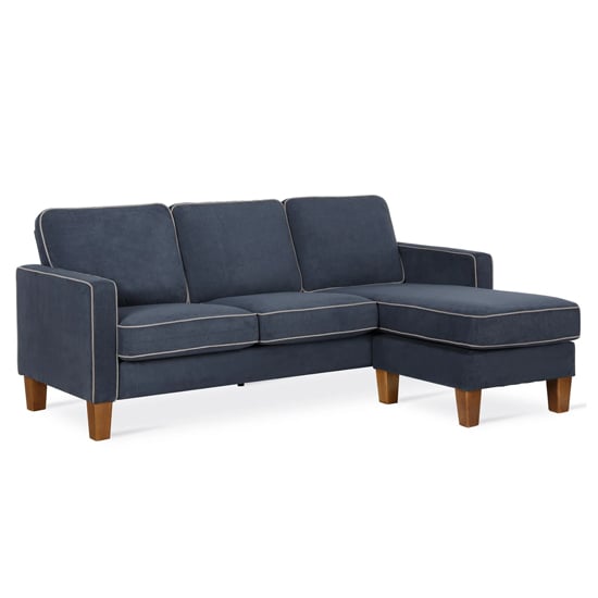 Bangor Fabric Corner Sofa With Light Walnut Legs In Blue