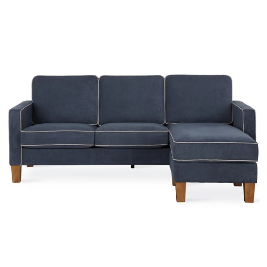 Bangor Fabric Corner Sofa With Light Walnut Legs In Blue