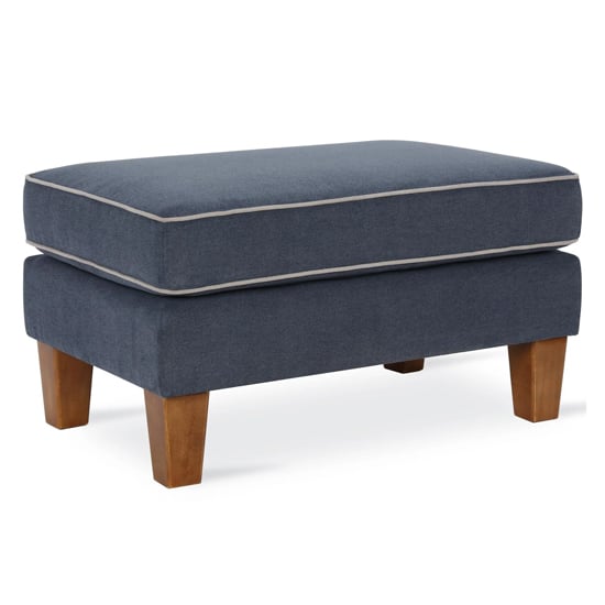 Product photograph of Bowens Fabric Ottoman With Light Walnut Feet In Blue from Furniture in Fashion