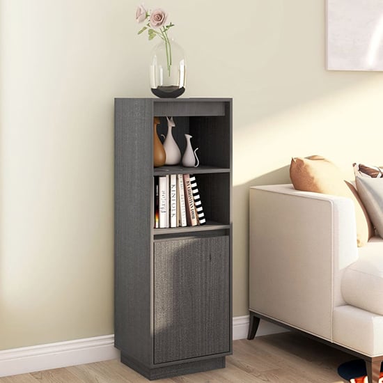 Photo of Bowie pine wood storage cabinet with 1 door in grey