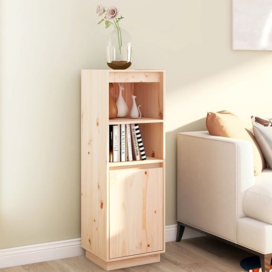 Photo of Bowie pine wood storage cabinet with 1 door in natural