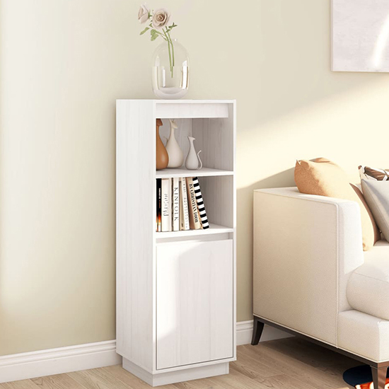 Photo of Bowie pine wood storage cabinet with 1 door in white