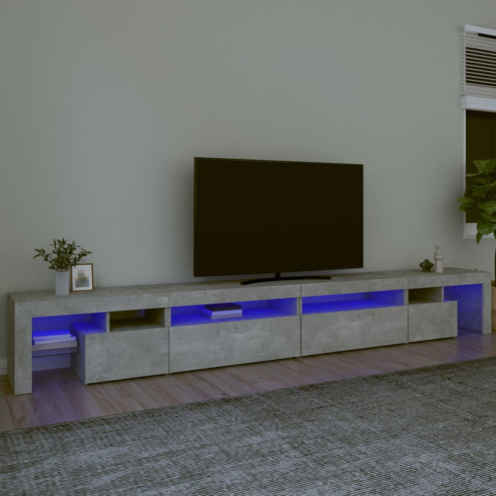 Bowie Wooden TV Stand In Concrete Grey With LED Lights