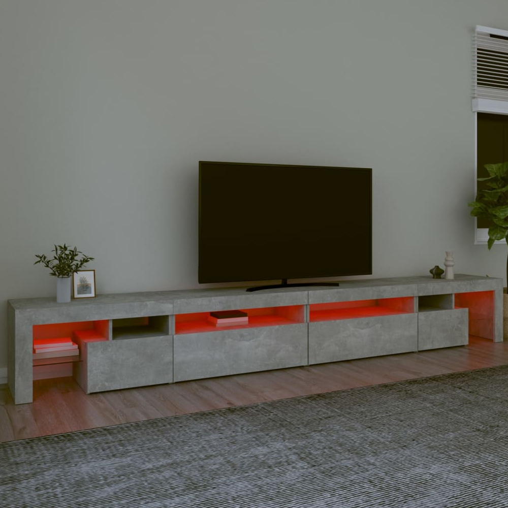 Bowie Wooden TV Stand In Concrete Grey With LED Lights