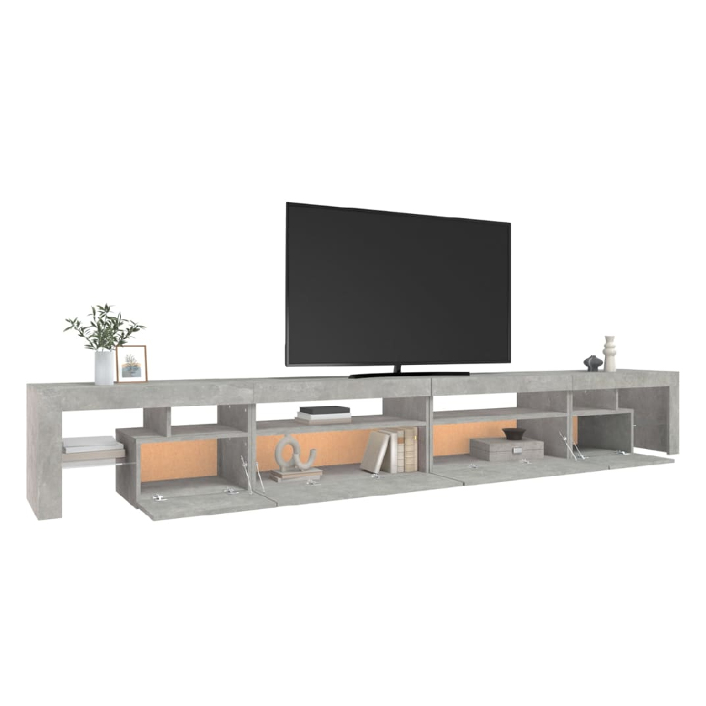 Bowie Wooden TV Stand In Concrete Grey With LED Lights
