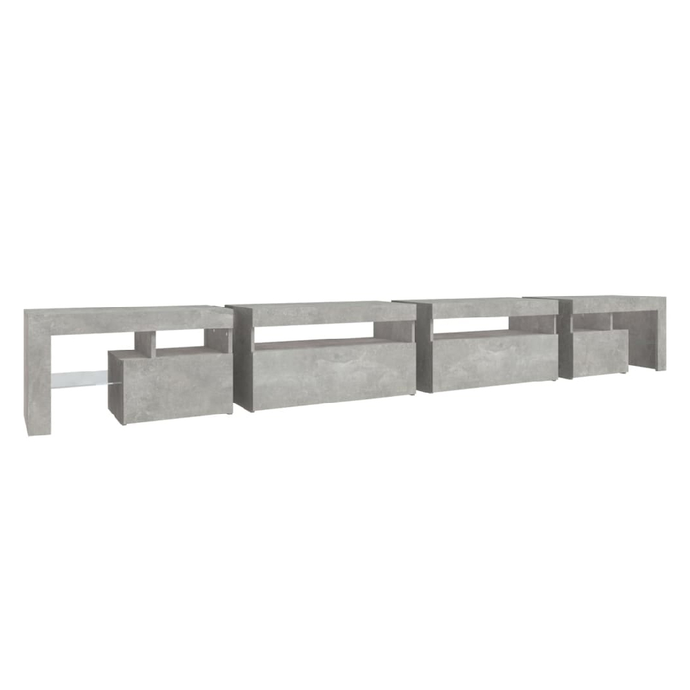 Bowie Wooden TV Stand In Concrete Grey With LED Lights