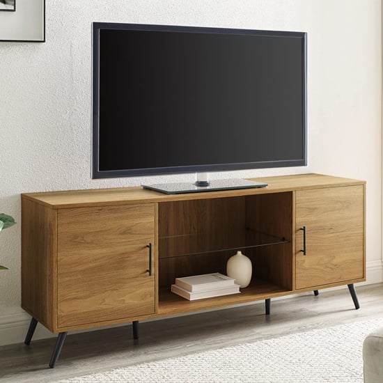 Photo of Bowie wooden tv stand mid century in english natural