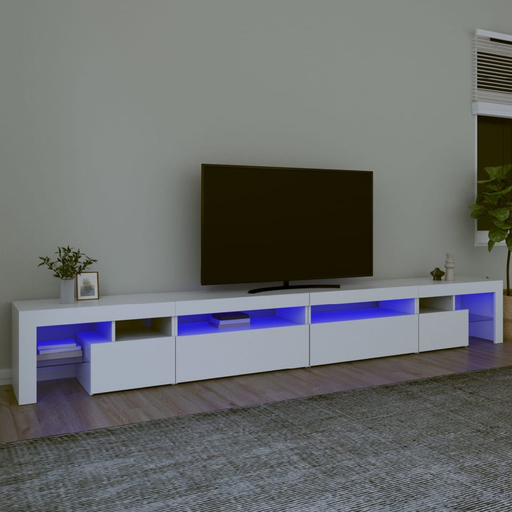 Bowie Wooden TV Stand In White With LED Lights