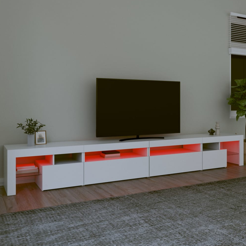 Bowie Wooden TV Stand In White With LED Lights