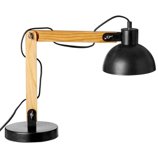Bowin Black Metal Table Lamp With Natural Wooden Base