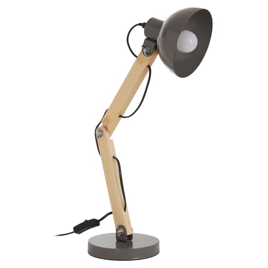 Bowin Grey Metal Table Lamp With Natural Wooden Base
