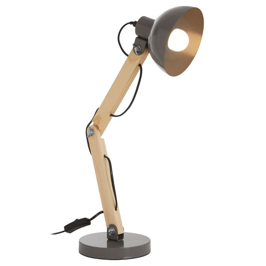 Bowin Grey Metal Table Lamp With Natural Wooden Base