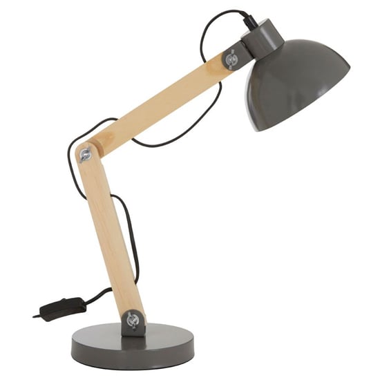Read more about Bowin grey metal table lamp with natural wooden base