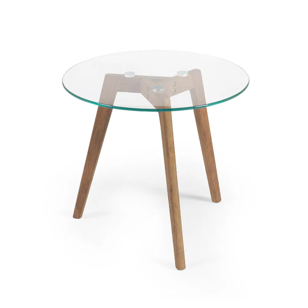 Bowler Glass Top Nest Of 2 Tables With Oak Wooden Legs